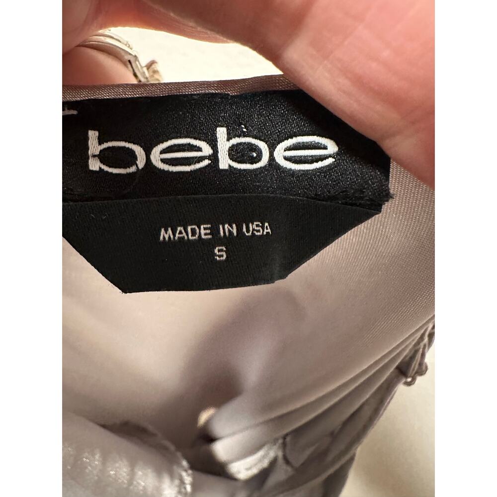 BEBE Silver Cowl Neck Slip Mini Dress Spaghetti Straps, Size Small - Picture 6 of 7
